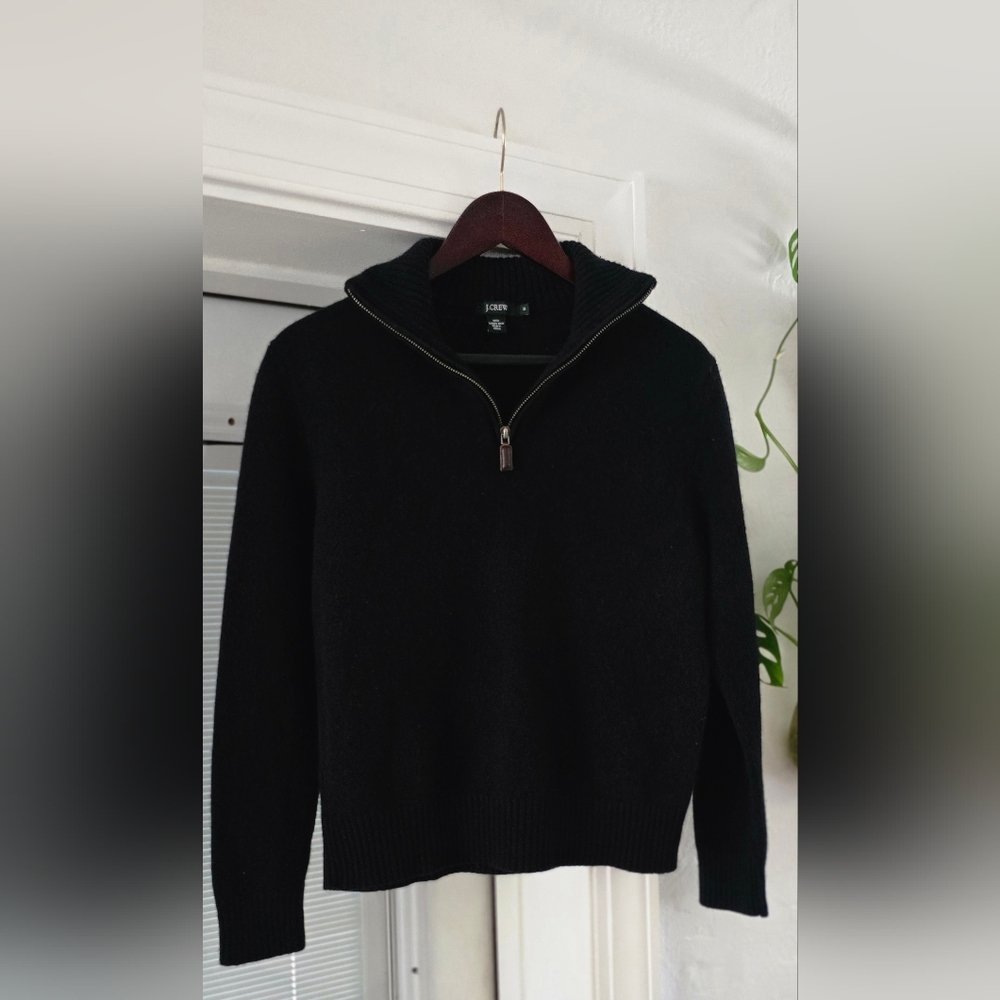 J Crew 100% Wool 1/4 Zip Up Black Women's Sweater Pullover - Picture 3 of 4